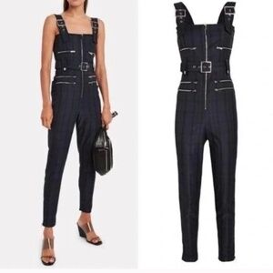 WeWoreWhat Moto Jumpsuit Navy Plaid , size Large